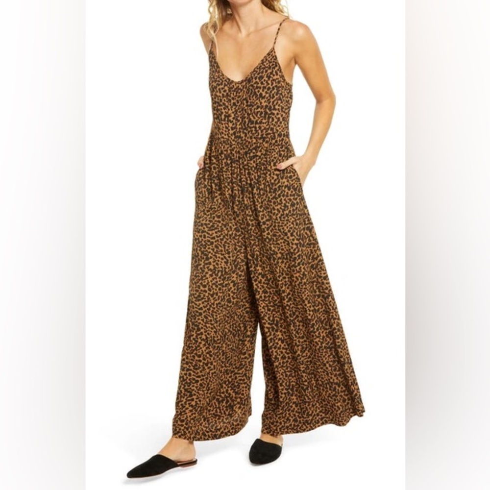 Madewell Shirred Wide-Leg Cami Jumpsuit in Painted Leopard Size 16